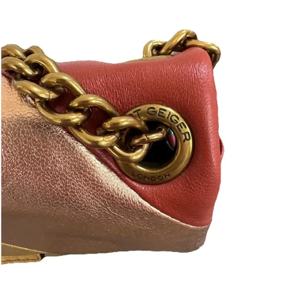 Kurt Geiger London Mini Striped Kensington S Leather Bag With Gold Chain - Picture 3 of 8